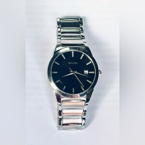 Bulova Men’s Classic Silver Tone Black Dial Water Resistant Watch